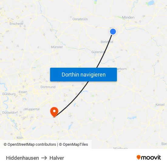Hiddenhausen to Halver map