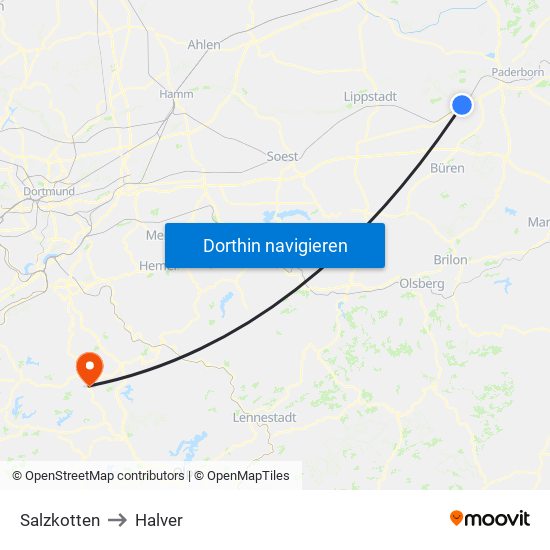 Salzkotten to Halver map