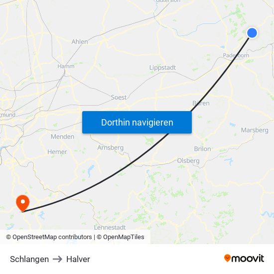 Schlangen to Halver map