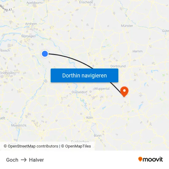 Goch to Halver map