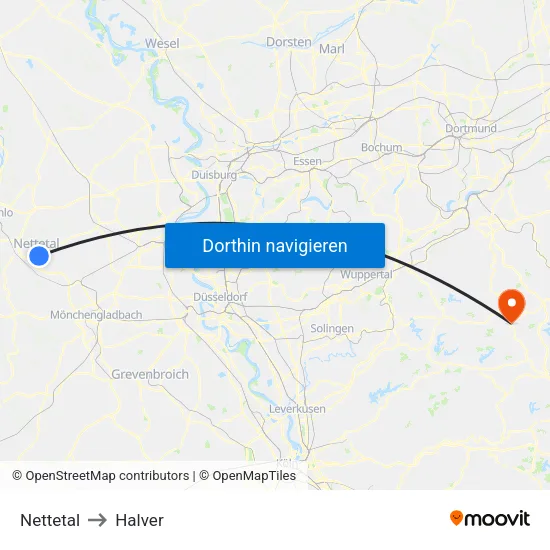 Nettetal to Halver map