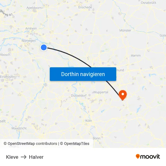 Kleve to Halver map