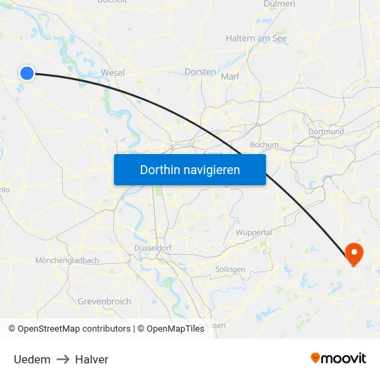 Uedem to Halver map