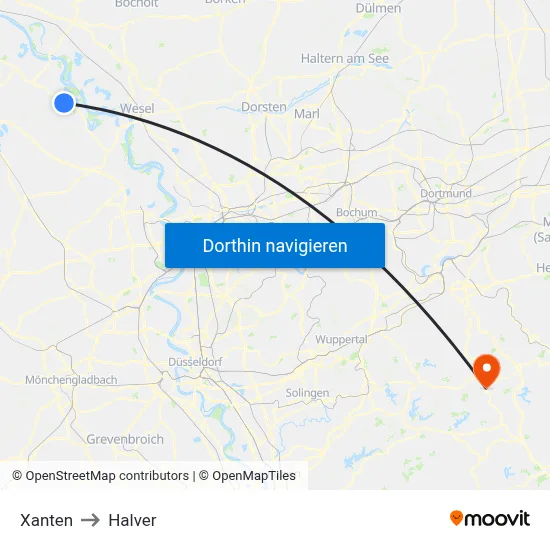 Xanten to Halver map