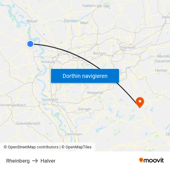 Rheinberg to Halver map