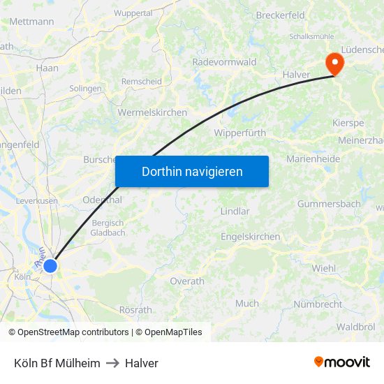 Köln Bf Mülheim to Halver map