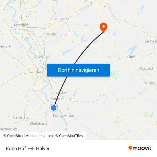 Bonn Hbf to Halver map