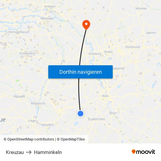 Kreuzau to Hamminkeln map