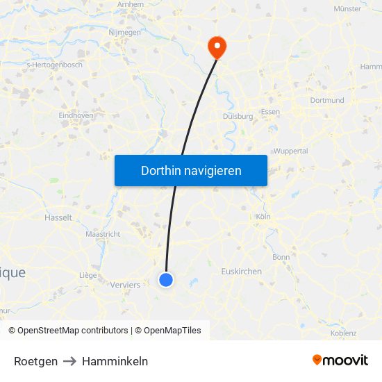 Roetgen to Hamminkeln map