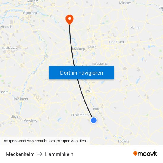 Meckenheim to Hamminkeln map