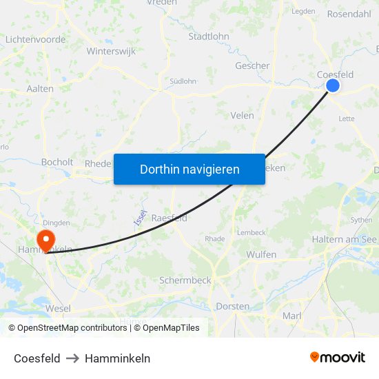 Coesfeld to Hamminkeln map