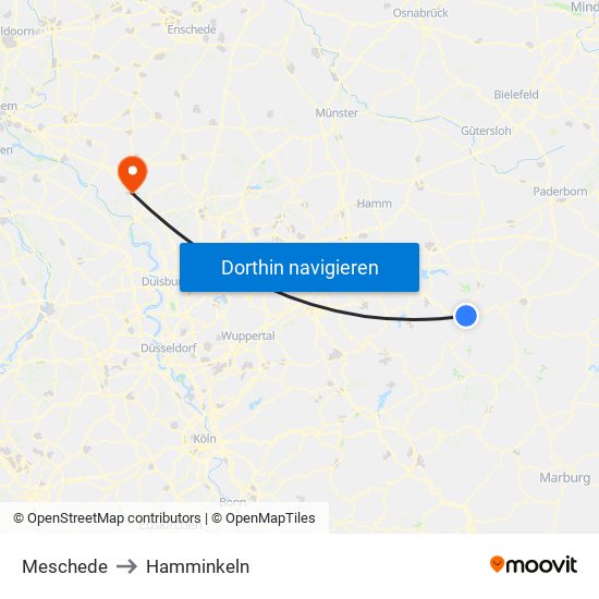 Meschede to Hamminkeln map