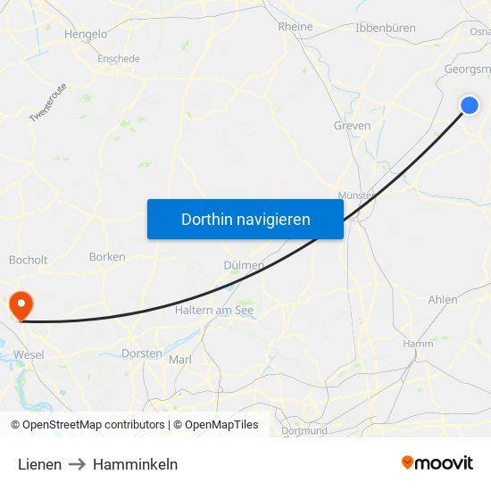 Lienen to Hamminkeln map