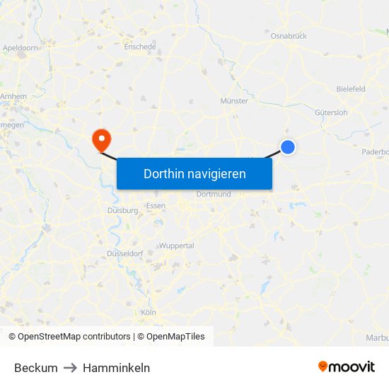 Beckum to Hamminkeln map
