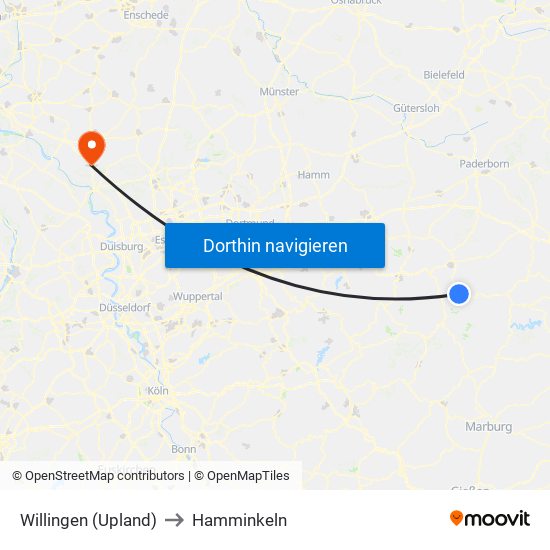 Willingen (Upland) to Hamminkeln map