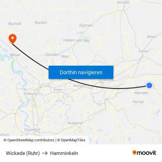 Wickede (Ruhr) to Hamminkeln map