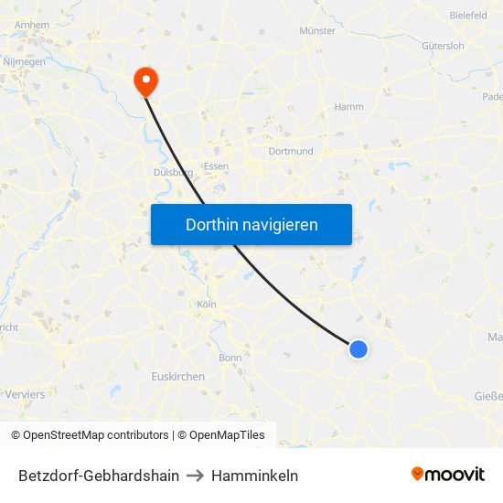 Betzdorf-Gebhardshain to Hamminkeln map