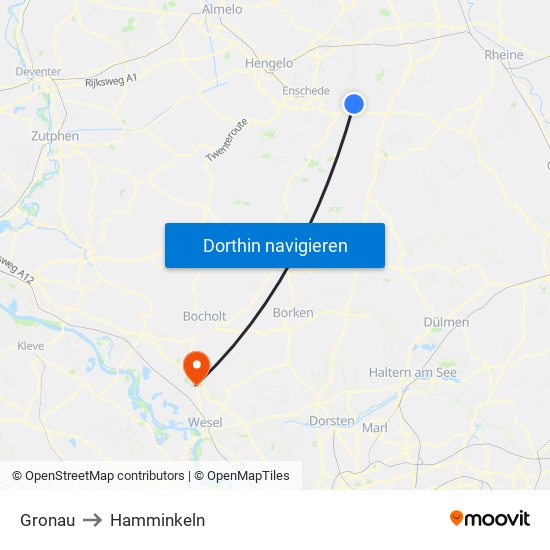 Gronau to Hamminkeln map