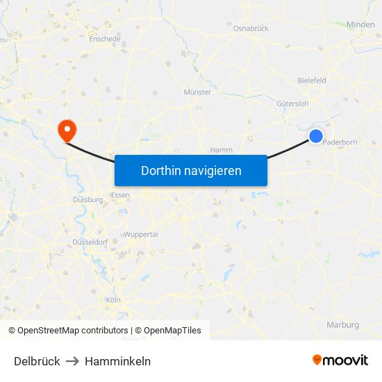 Delbrück to Hamminkeln map