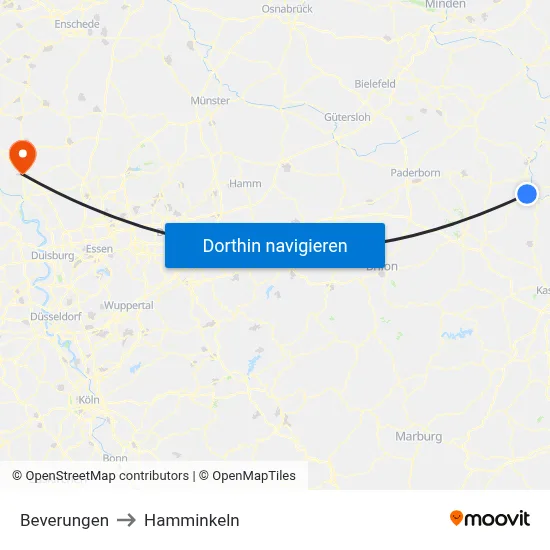 Beverungen to Hamminkeln map