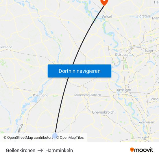 Geilenkirchen to Hamminkeln map