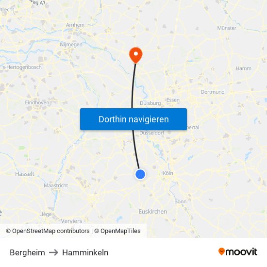 Bergheim to Hamminkeln map