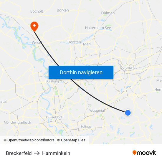 Breckerfeld to Hamminkeln map