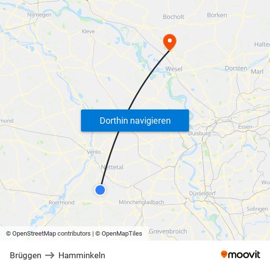 Brüggen to Hamminkeln map