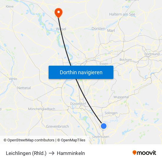 Leichlingen (Rhld.) to Hamminkeln map