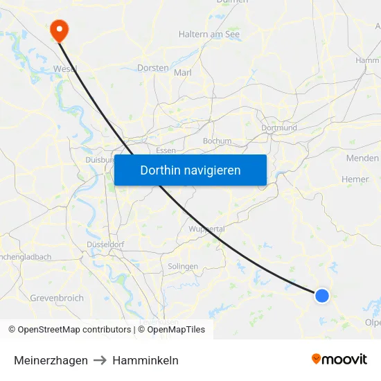 Meinerzhagen to Hamminkeln map