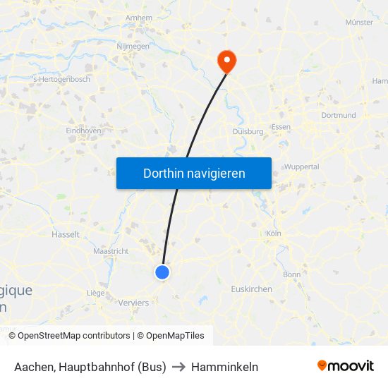 Aachen, Hauptbahnhof (Bus) to Hamminkeln map