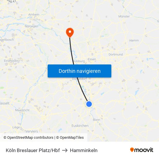 Köln Breslauer Platz/Hbf to Hamminkeln map