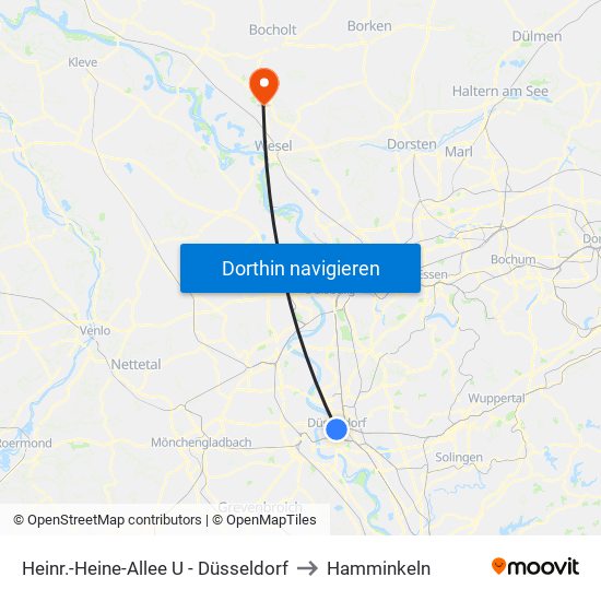 Heinr.-Heine-Allee U - Düsseldorf to Hamminkeln map