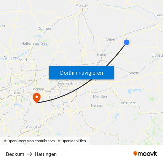 Beckum to Hattingen map