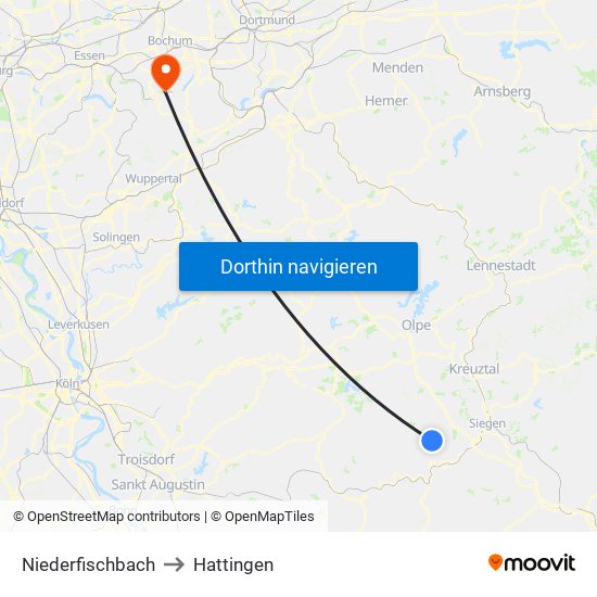 Niederfischbach to Hattingen map