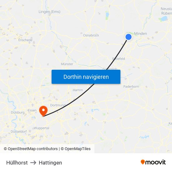 Hüllhorst to Hattingen map