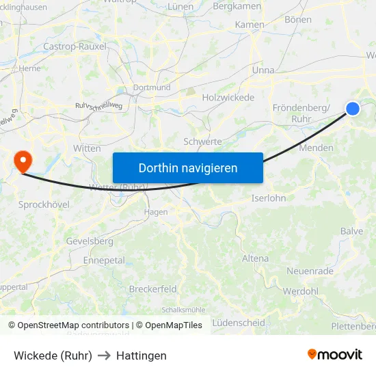 Wickede (Ruhr) to Hattingen map