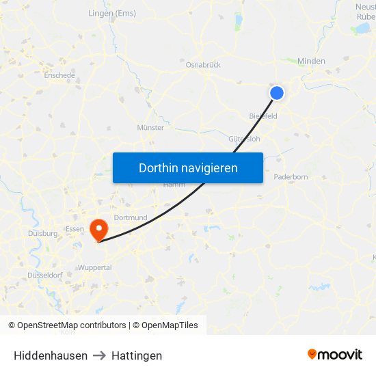 Hiddenhausen to Hattingen map