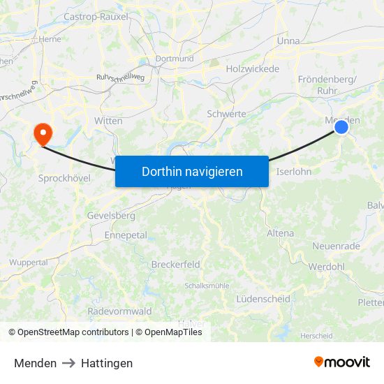Menden to Hattingen map