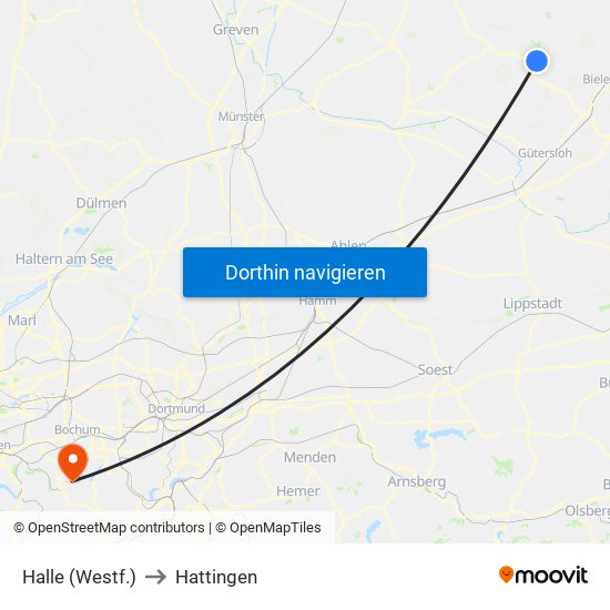 Halle (Westf.) to Hattingen map