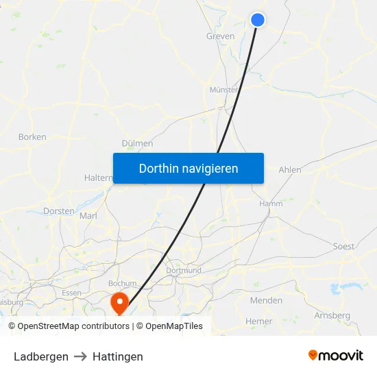 Ladbergen to Hattingen map