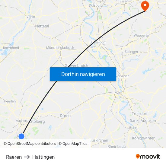 Raeren to Hattingen map