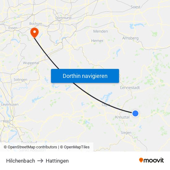 Hilchenbach to Hattingen map