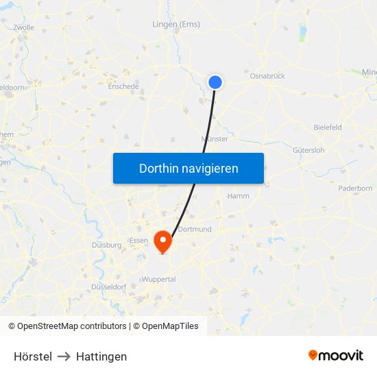 Hörstel to Hattingen map