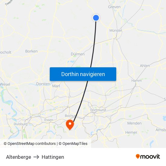 Altenberge to Hattingen map