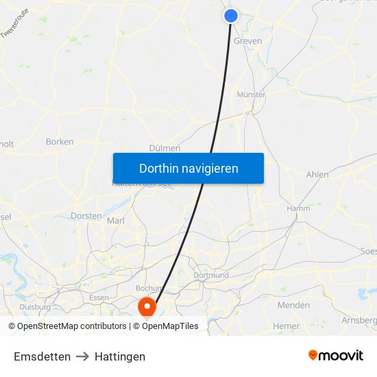 Emsdetten to Hattingen map