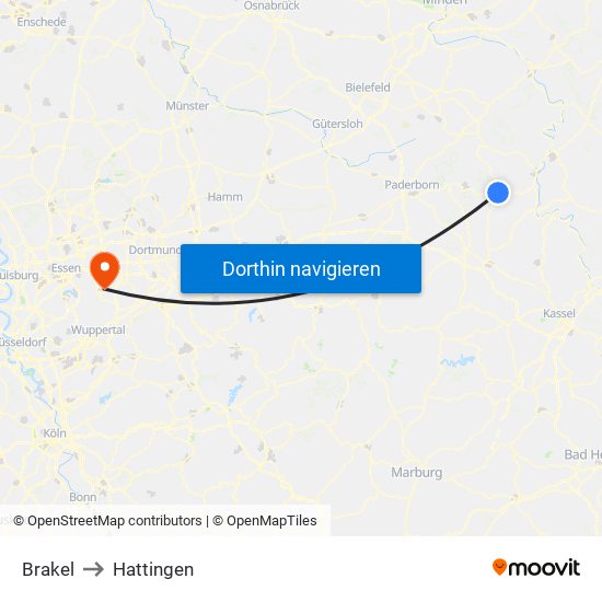 Brakel to Hattingen map
