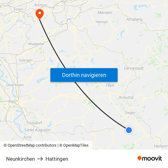 Neunkirchen to Hattingen map