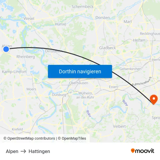 Alpen to Hattingen map