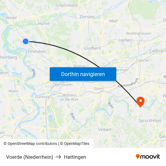 Voerde (Niederrhein) to Hattingen map